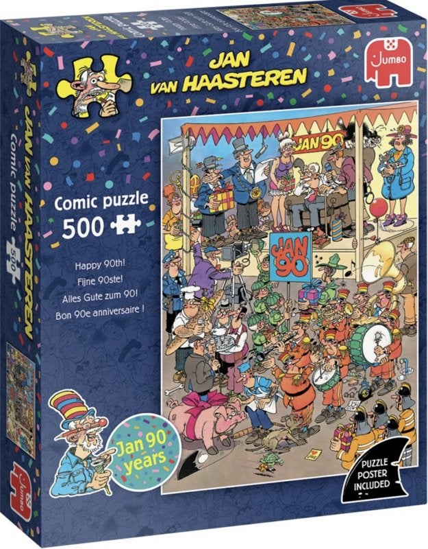 Jan van Haasteren - Happy 90th! - 500 stukjes, Ophalen of Verzenden, 500 t/m 1500 stukjes, Nieuw, Legpuzzel
