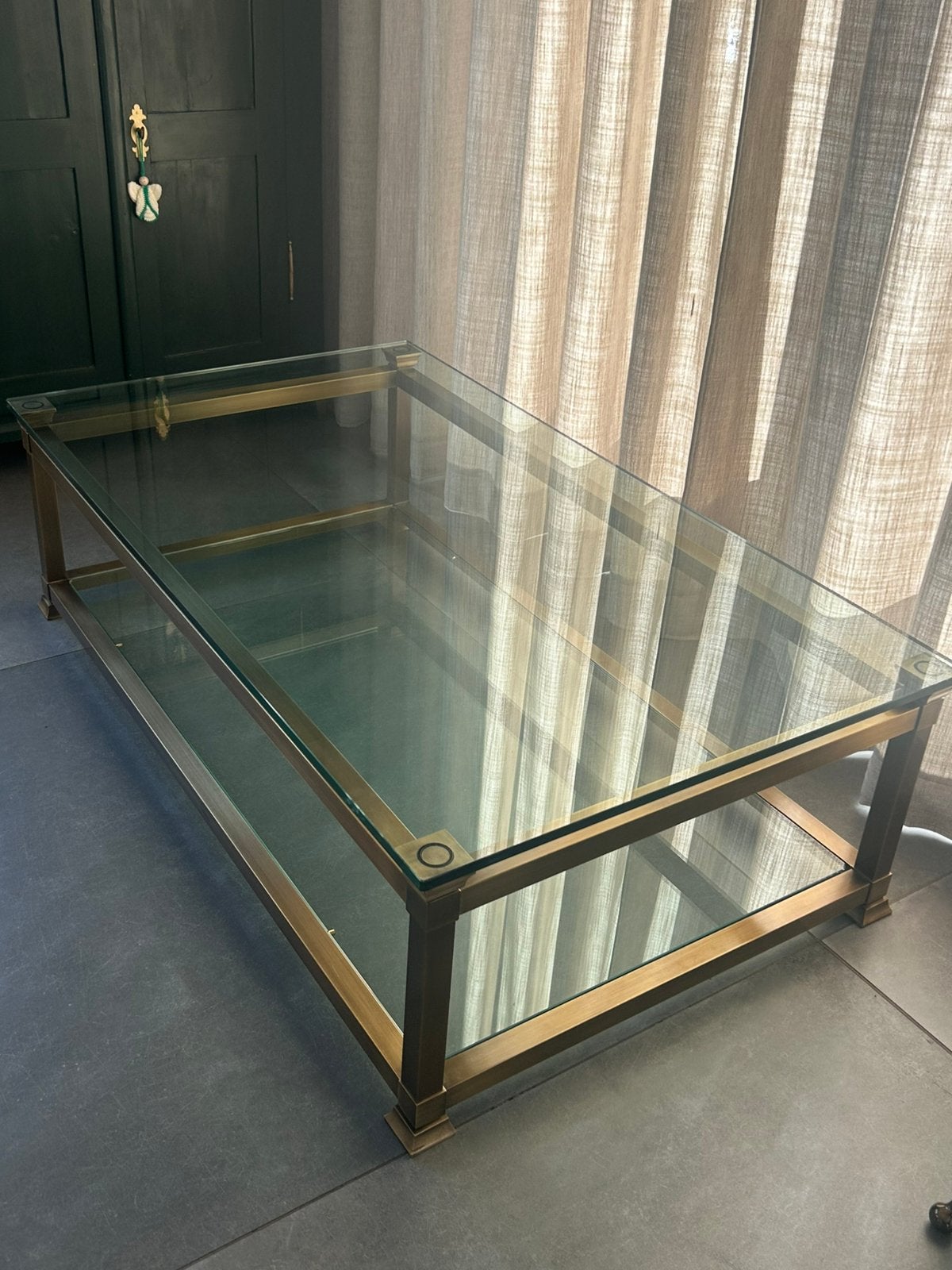 Vintage glazen salontafel – Peter Ghyczy T14 – jaren 70, Huis en Inrichting, Ophalen, 100 tot 150 cm, 50 tot 100 cm, Hollywood Regency