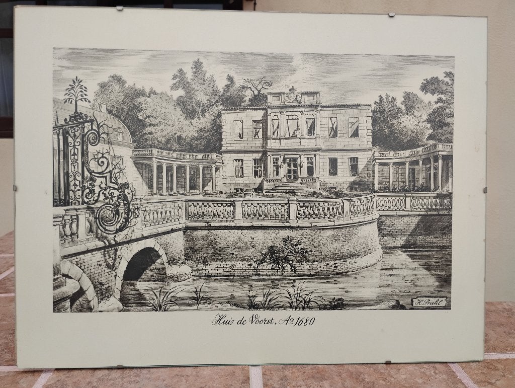 Afdrukken Huis de Voorst, Anno 1680, Antiek en Kunst, Kunst | Litho's en Zeefdrukken, Met glas, Ophalen of Verzenden