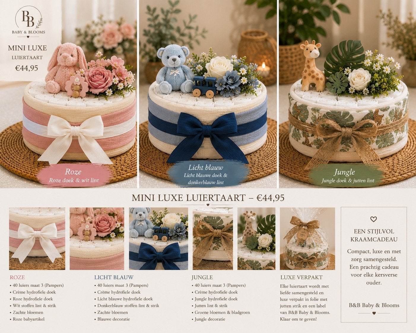 Luxe luiertaart met knuffel en verzorgingsproducten, Ophalen of Verzenden, Nieuw, Kraamcadeau
