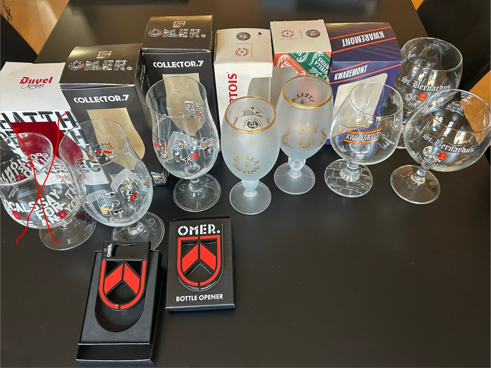 Collectie bierglazen en openers - deels in doos, Ophalen of Verzenden, Zo goed als nieuw, Bierglas