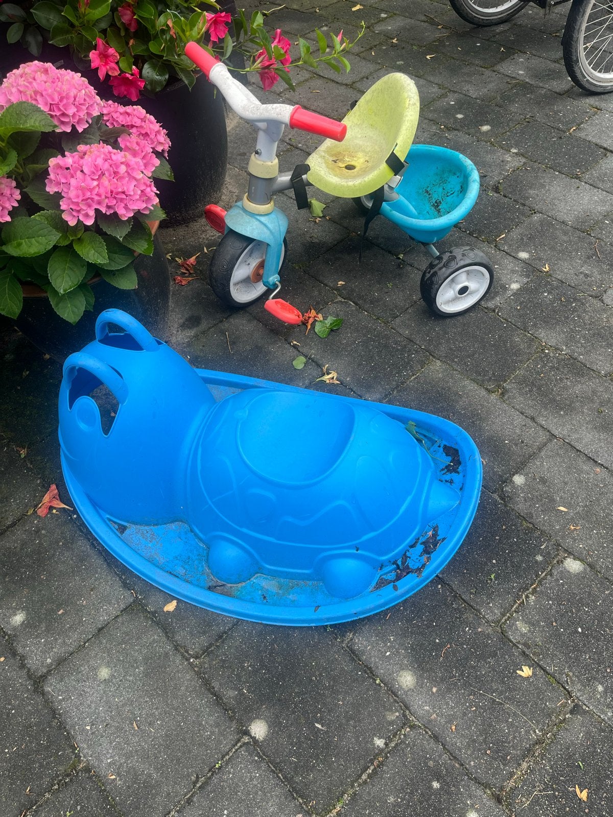 Kinder driewieler en blauwe schildpad wip, Ophalen, Gebruikt, Jongen of Meisje
