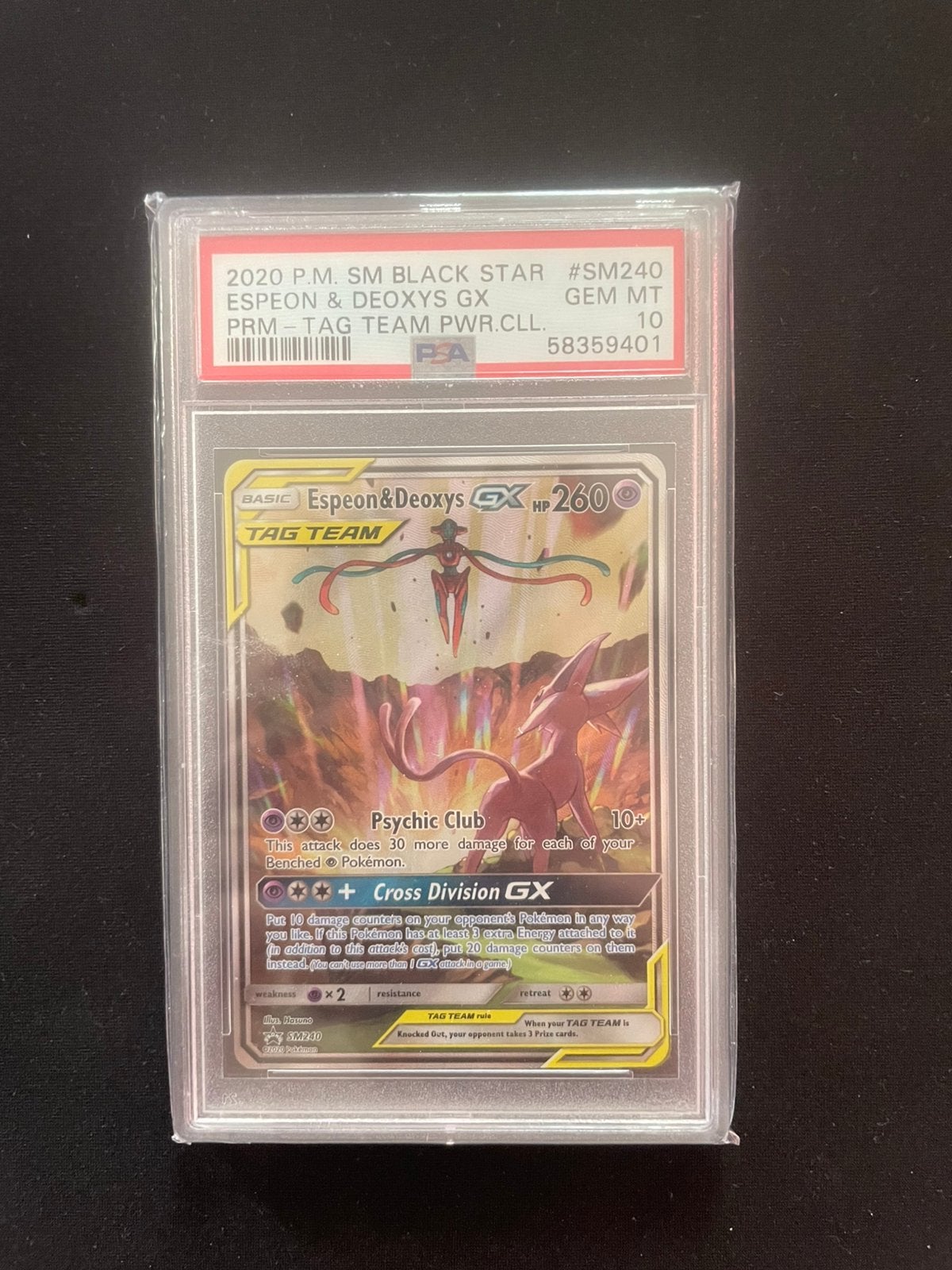 Espeon & Deoxys tag team PSA 10 #SM240 - Black Star promo, Ophalen of Verzenden, Nieuw, Losse kaart