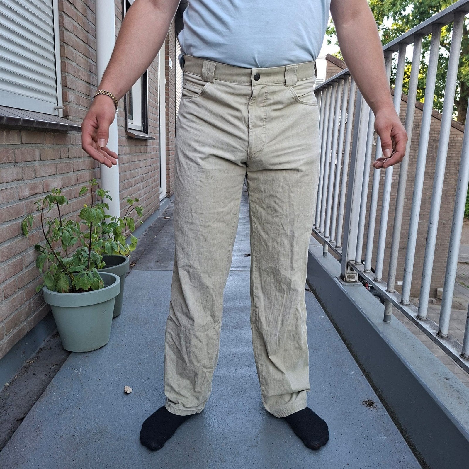 Meyer Stretch broek beige heren maat W34, Ophalen of Verzenden, Zo goed als nieuw, Maat 52/54 (L), Beige