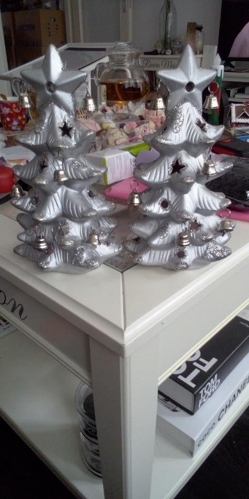 Set 2 Zilveren Kerstboom Waxinelichthouder met Belletjes, Ophalen, Zo goed als nieuw