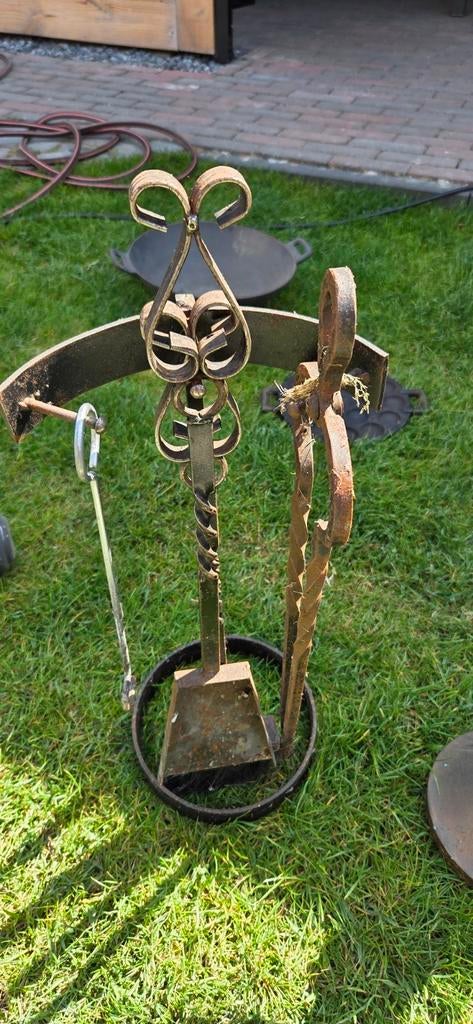Set ijzeren benodigdheden vuurkorf/kachel, Antiek en Kunst, Ophalen