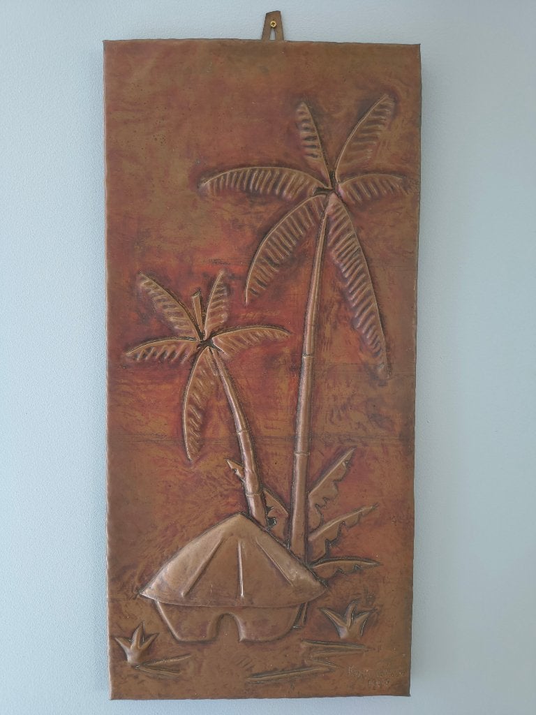 Koperen wandpaneel - gesigneerd KALUMBA G. 1967, Ophalen of Verzenden