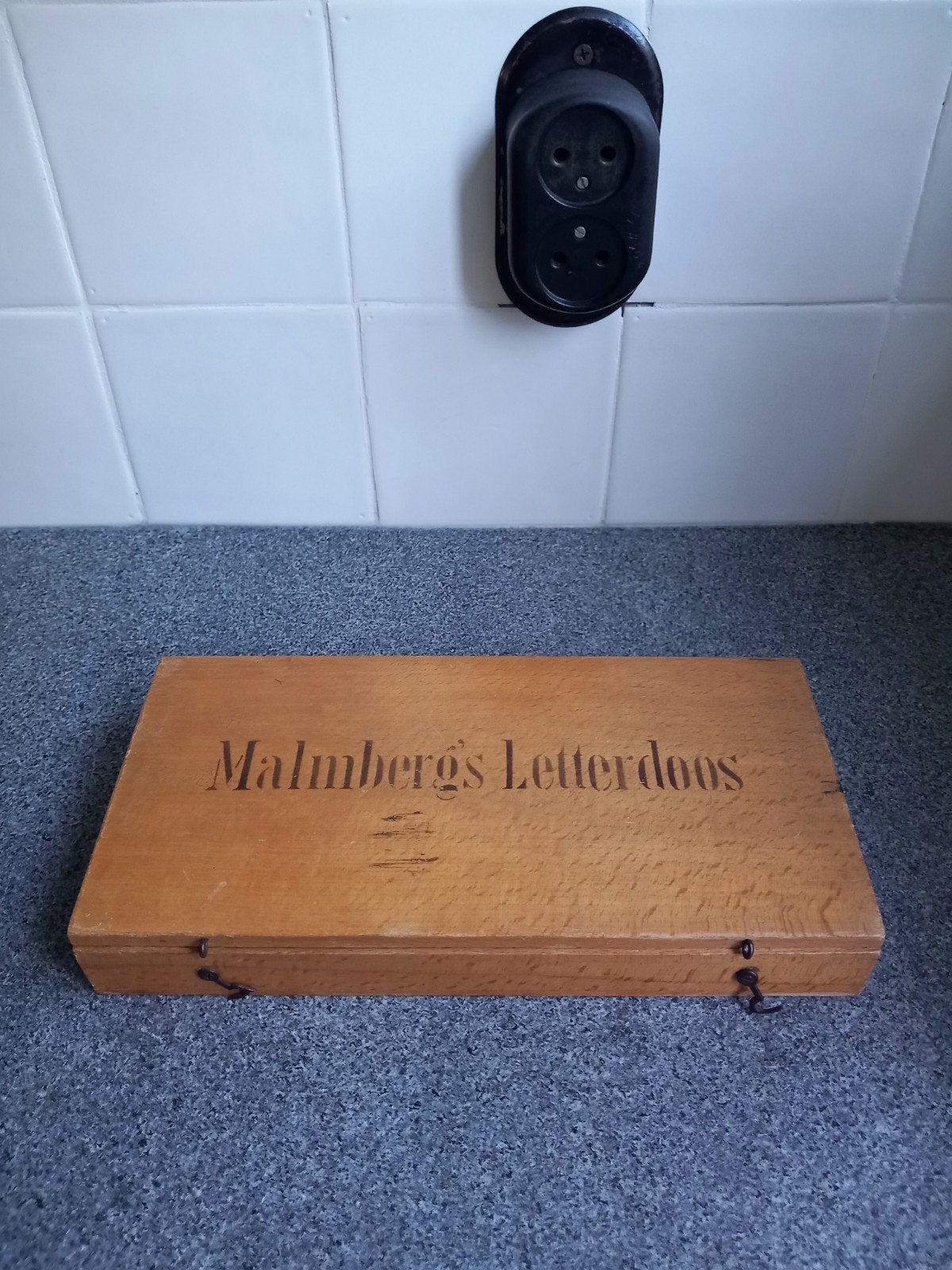 Vintage houten Malmbergs letterdoos., Ophalen of Verzenden, Gebruikt