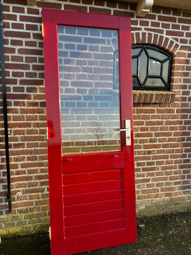 Hardhouten achterdeur 78x207cm. driepuntssluiting, Ophalen, Minder dan 80 cm, 200 tot 215 cm, Glas