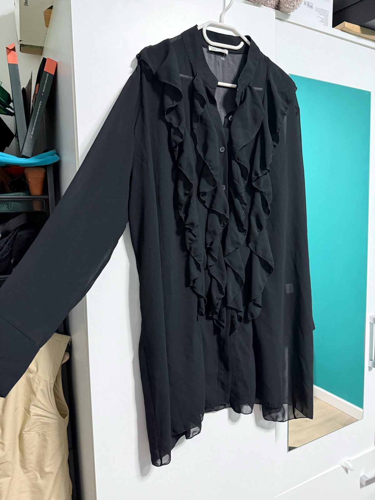 Nieuwe Zwarte Chiffon Blouse Tuniek - Maat 48, Ophalen of Verzenden, Nieuw, Zwart