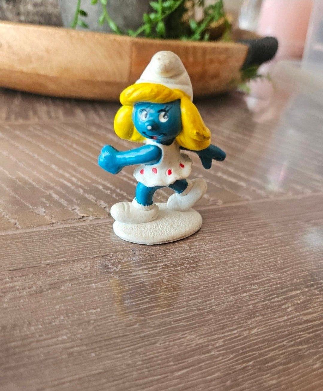 Vintage Smurfin Schleich figuurtje 1981 Hong Kong, Ophalen of Verzenden, Gebruikt, Smurfin, Poppetje, Figuurtje of Knuffel