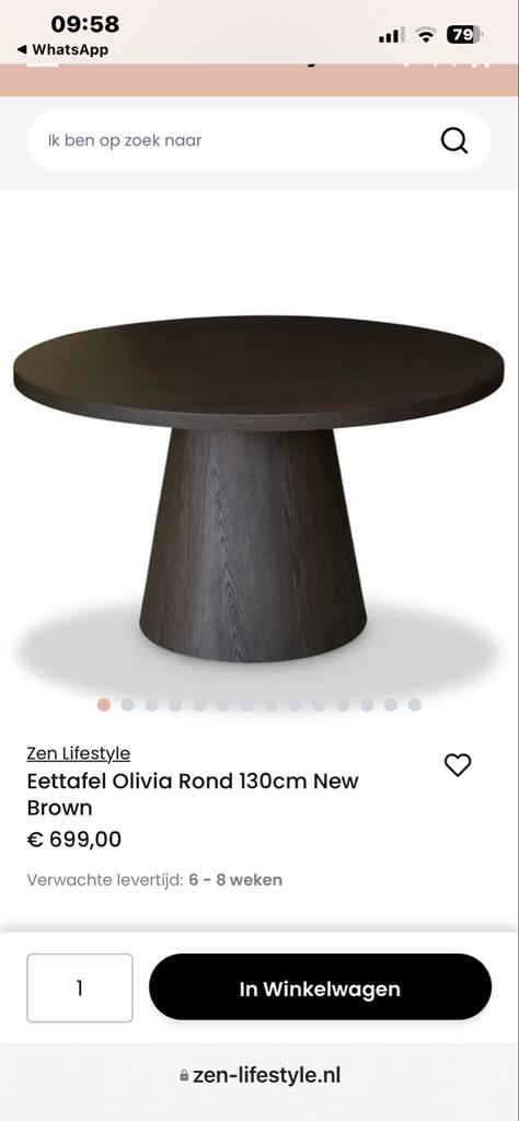 Nieuwe ronde eettafel Olivia 130cm - New Brown, Ophalen, Nieuw, Rond, Hout
