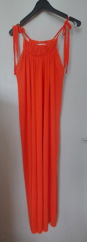 Zara Oranje Maxi Jurk met Strikbandjes - Maat M, Maat 38/40 (M), Zara, Nieuw, Oranje