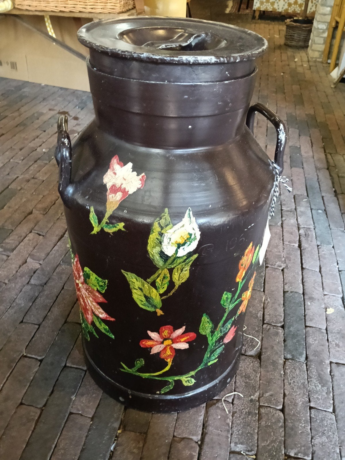 Vintage Decoratieve melkbus met bloemmotief, Ophalen