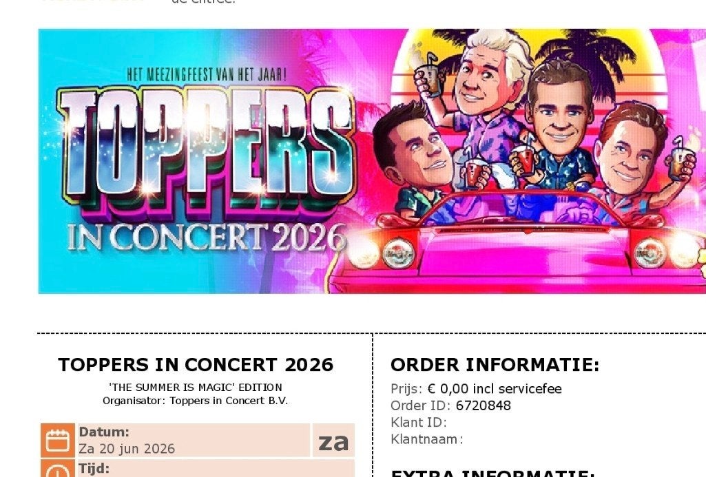 Toppers 2026 silver 2 kaarten mag weg voor weinig, Twee personen, Mei