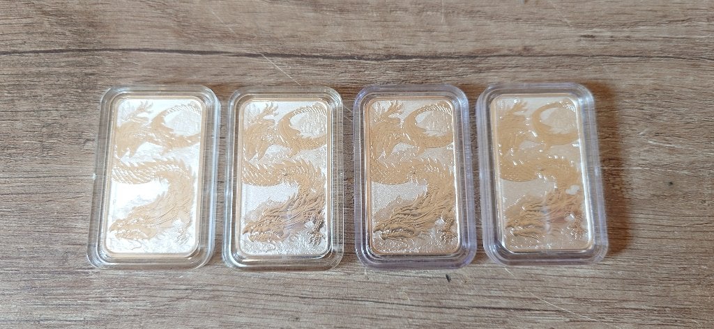 4x 1 oz Rectangle dragon 2023 Zilver Baren, Ophalen of Verzenden, Zilver