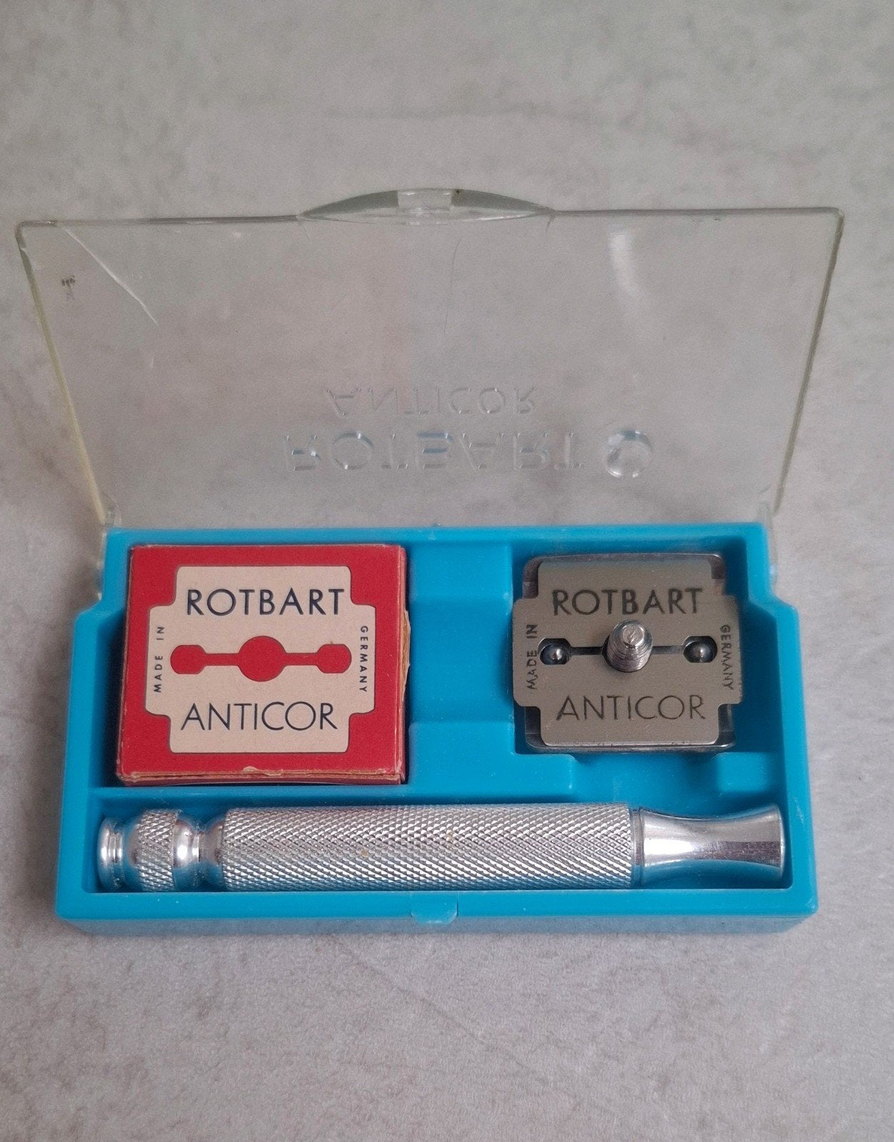 Vintage Rotbart Antikor Veiligheidsscheermes met mesjes, Ophalen of Verzenden