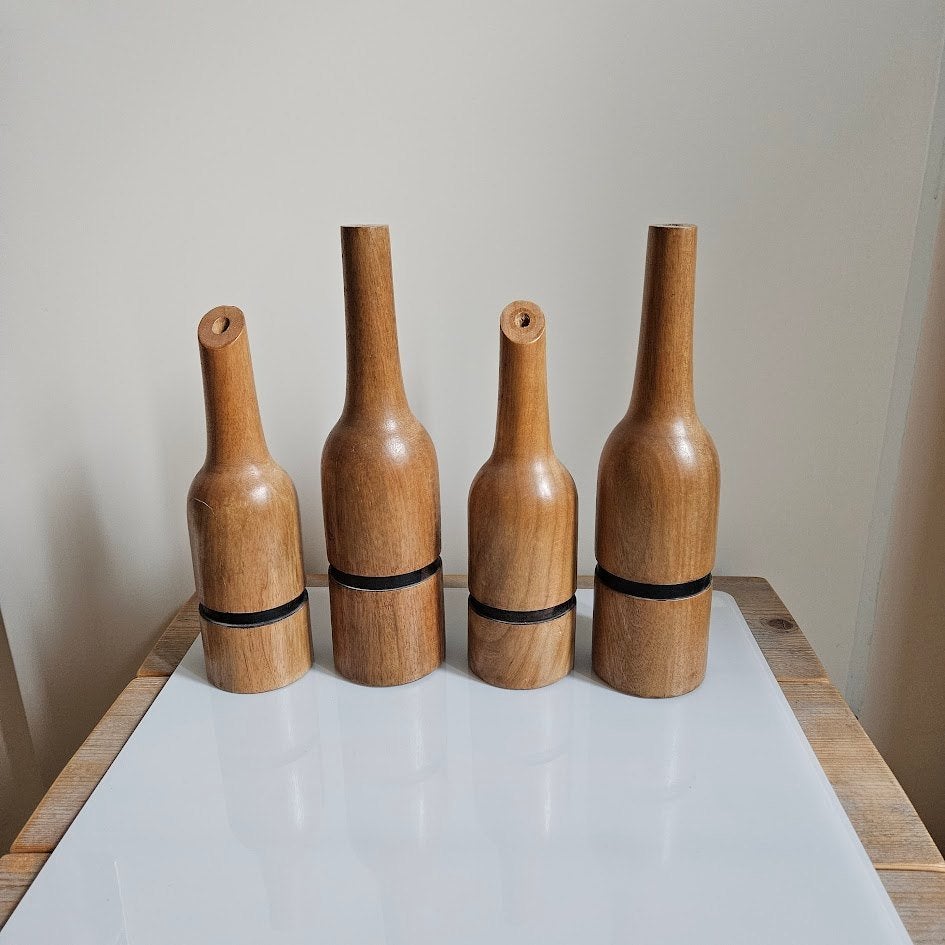 ZGAN 4x houten flesvaas groot 30/36 cm hoog, Overige onderwerpen, Houtsnijwerk, Handgemaakt, Ophalen of Verzenden