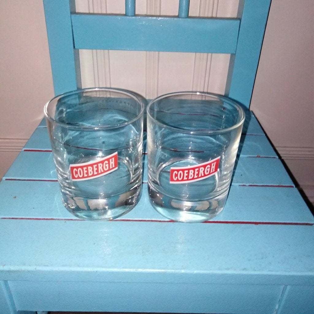 Coebergh glazen helder met rood logo 4 stuks, Ophalen, Glas of Glazen, Overige stijlen, Glas