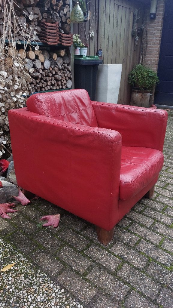 2x leren rode zetel, Ophalen, Gebruikt, Twee, Kunststof