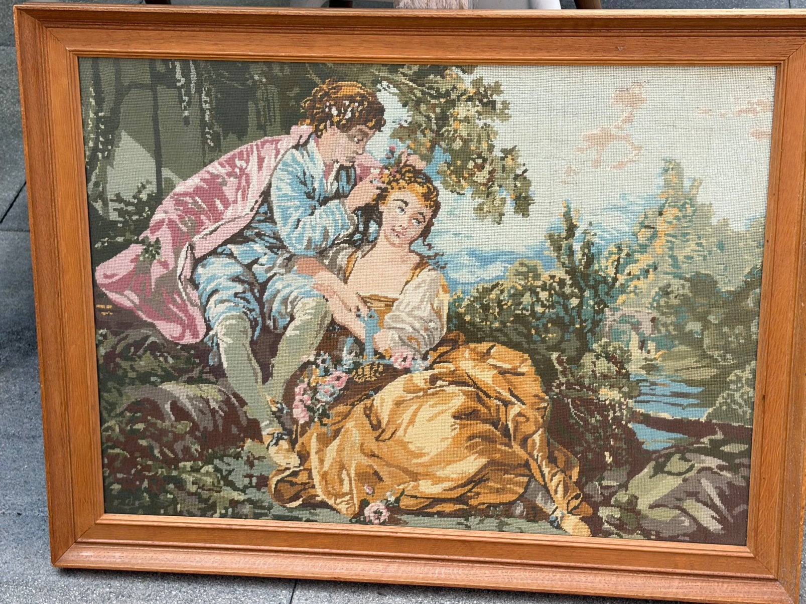 Groot Gobelin schilderij geborduurd, Ophalen
