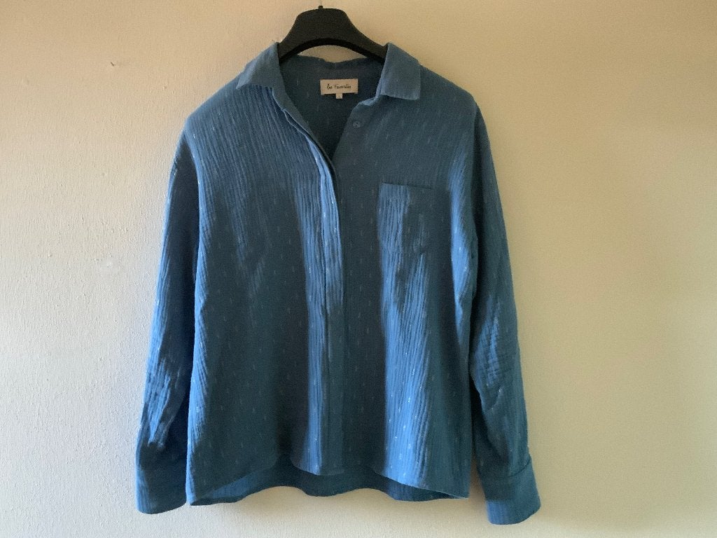Katoenen Blouse , L, Kleding | Dames, Les Favourites, Blauw, Maat 42/44 (L), Ophalen of Verzenden
