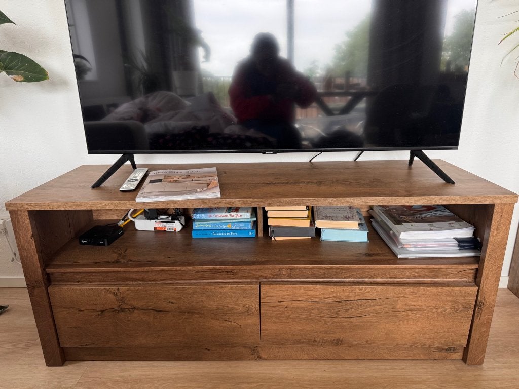 TV-meubel VEDDE 2 lades, Ophalen, 100 tot 150 cm, Eikenhout, Zo goed als nieuw