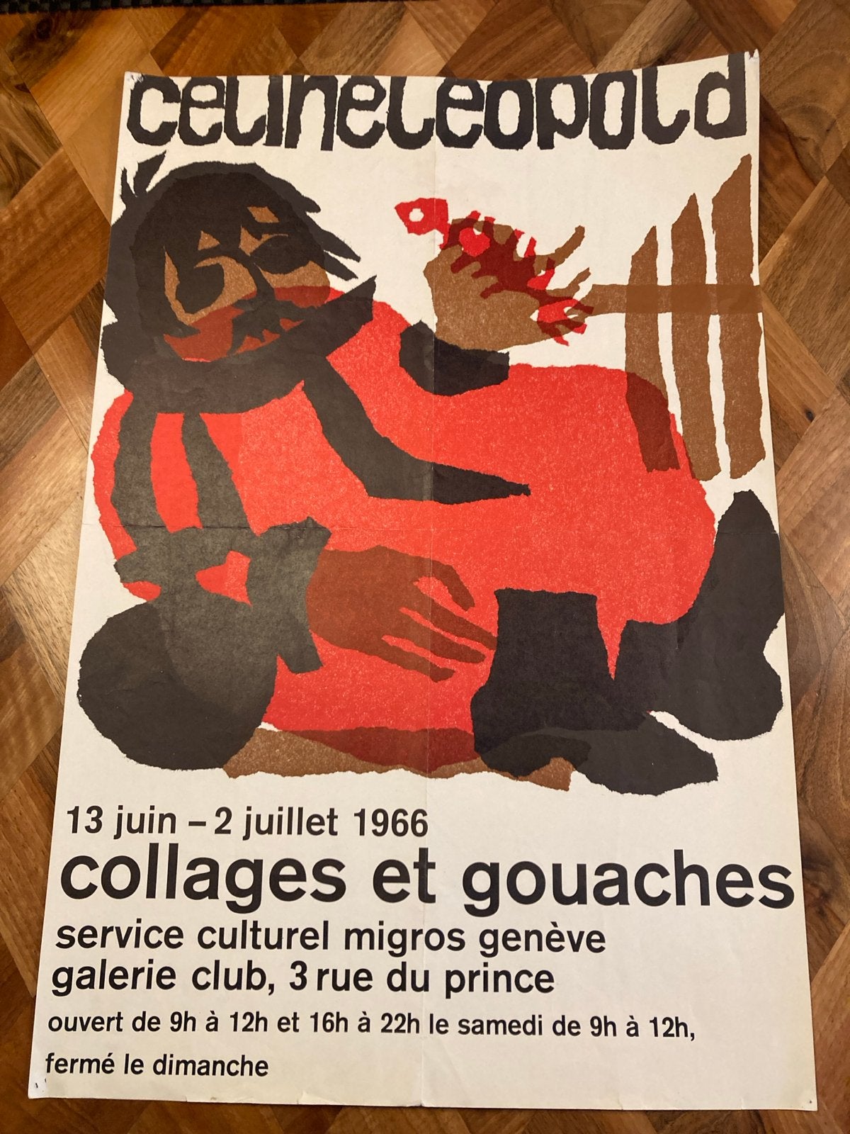 Zeldzame Originele Poster Céline Leopold, 1966, 60x40cm, Ophalen of Verzenden, A1 t/m A3, Overige onderwerpen, Rechthoekig Staand