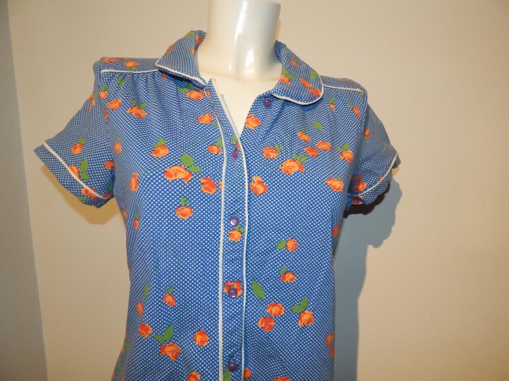 King Louie vintage look blouse stipjes roosjes print L, Maat 42/44 (L), Zo goed als nieuw, King Louie, Verzenden