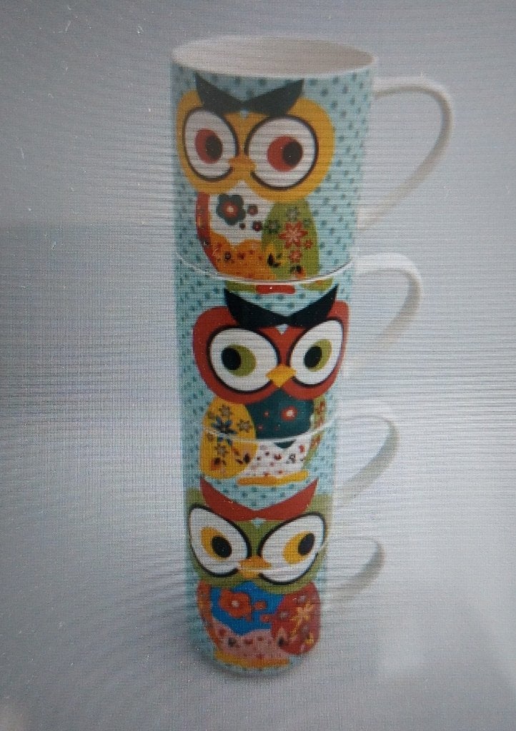 Engelse Owl Mugs, vier uil-mokken van Invotis, nieuw in doos, Overige merken, Nieuw, Ophalen of Verzenden, Overige stijlen