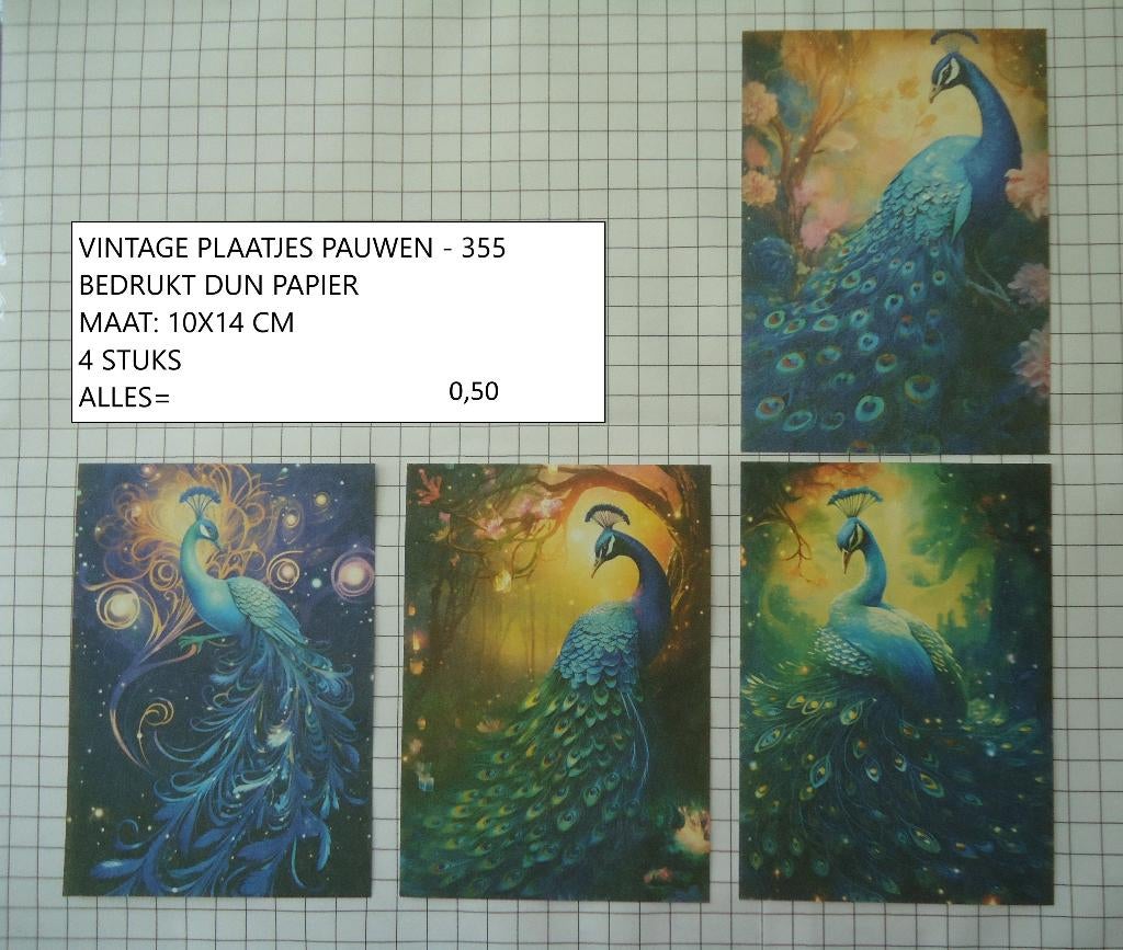 vintage plaatjes pauwen 355 ( alleen verzenden, Ophalen, Nieuw, Dieren, Knipvel