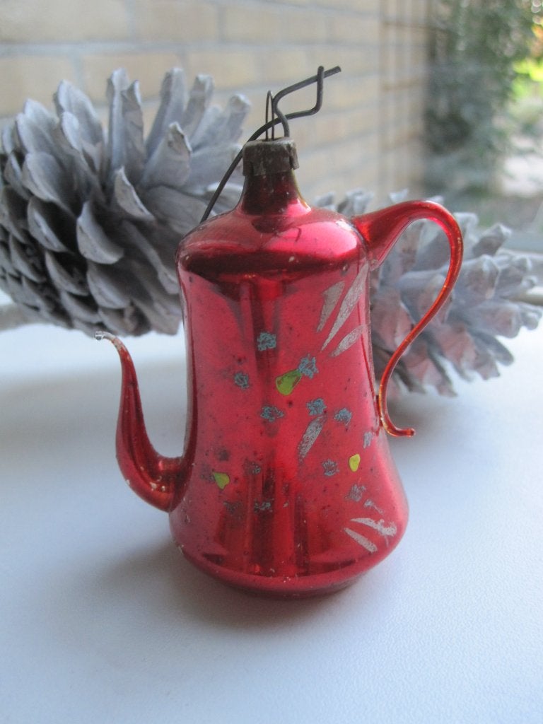 (35) Antieke vintage oude kerstbal een koffiepotje koffiekan, Diversen, Ophalen of Verzenden, Gebruikt