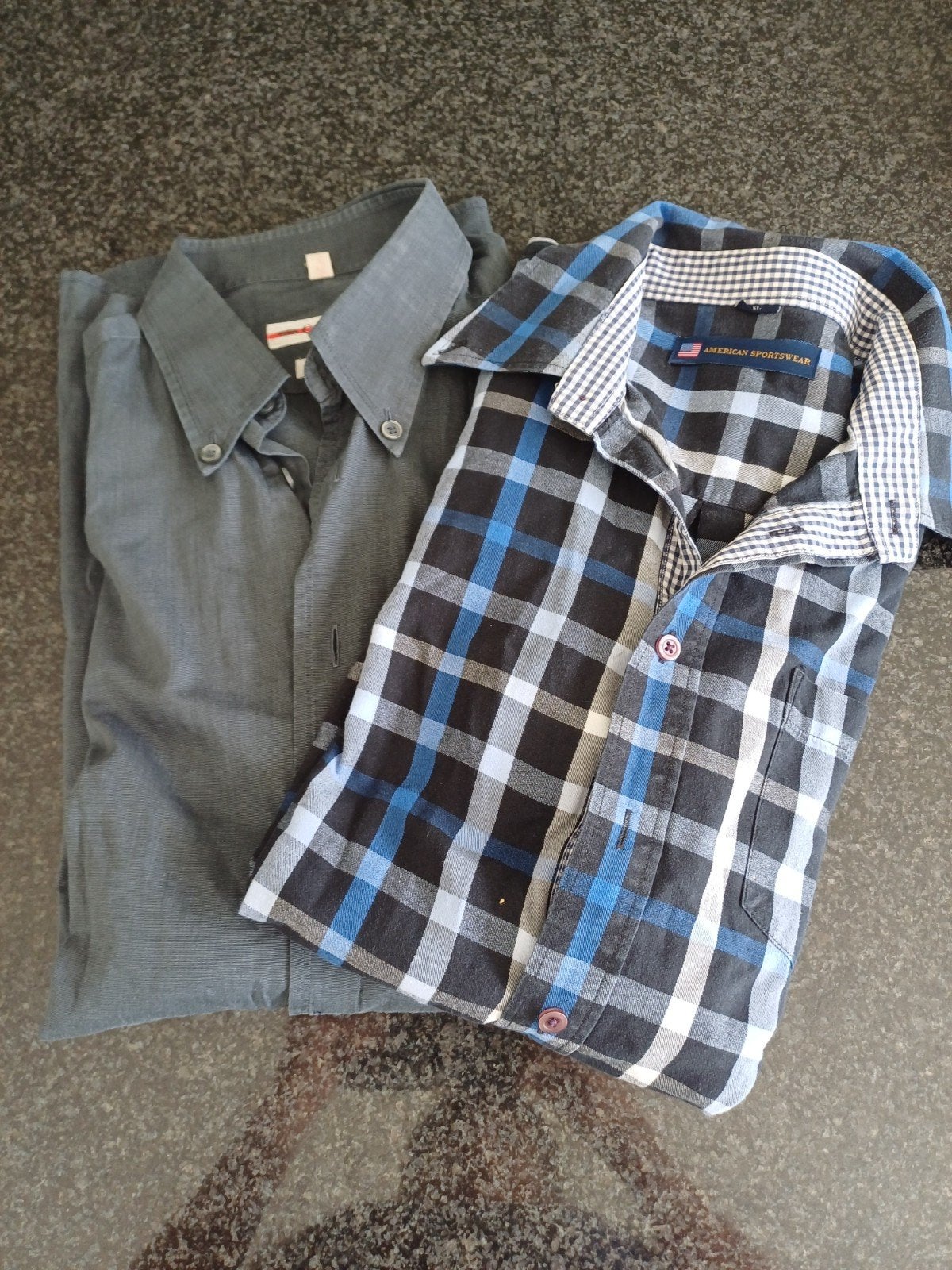 2 heren overhemden: grijs en geruit (American Sportswear), Ophalen of Verzenden