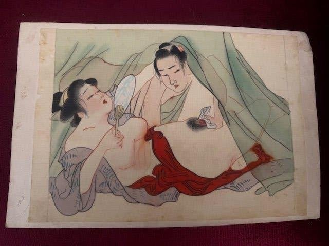 aziatica: oude Japanse SHUNGA schildering, Ophalen of Verzenden, Japan, Handgemaakt, Schilderij