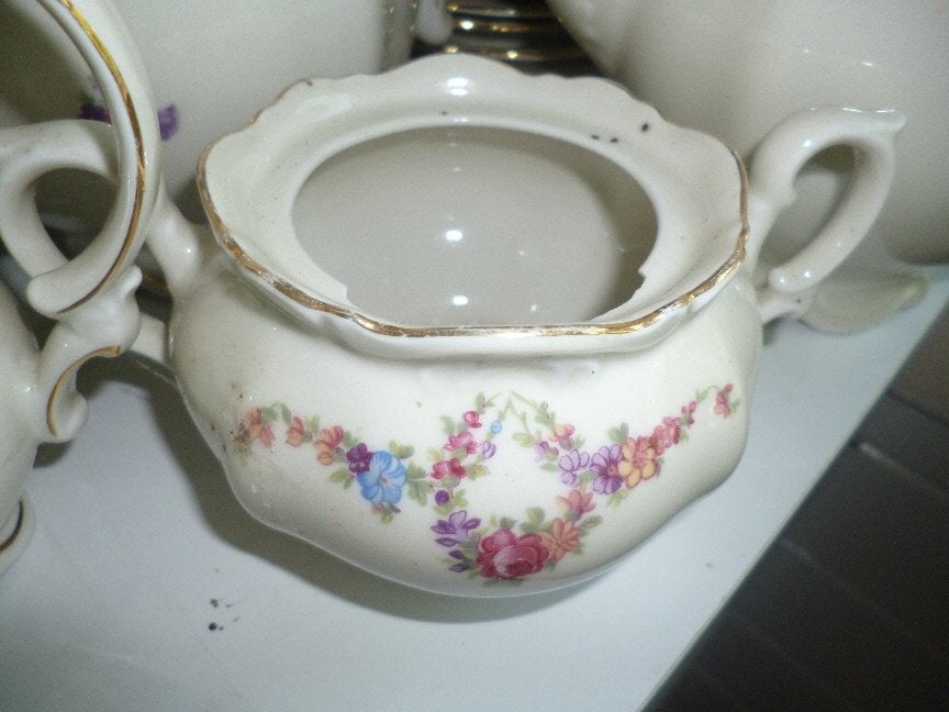 koffiepot + Roomstel Mitterteich Bavaria bloemboeket roosjes, Antiek en Kunst, Ophalen of Verzenden