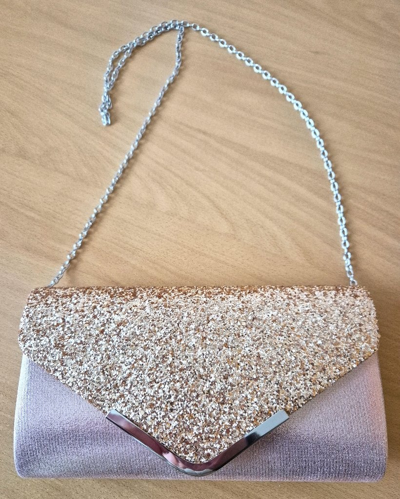enveloppe/clutch schoudertas met glitters, Ophalen of Verzenden, Nieuw, Roze, Schoudertasje