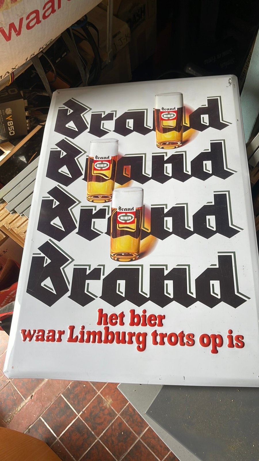 Brand bier reklame bord, Verzenden, Zo goed als nieuw, Reclamebord, Plaat of Schild, Brand