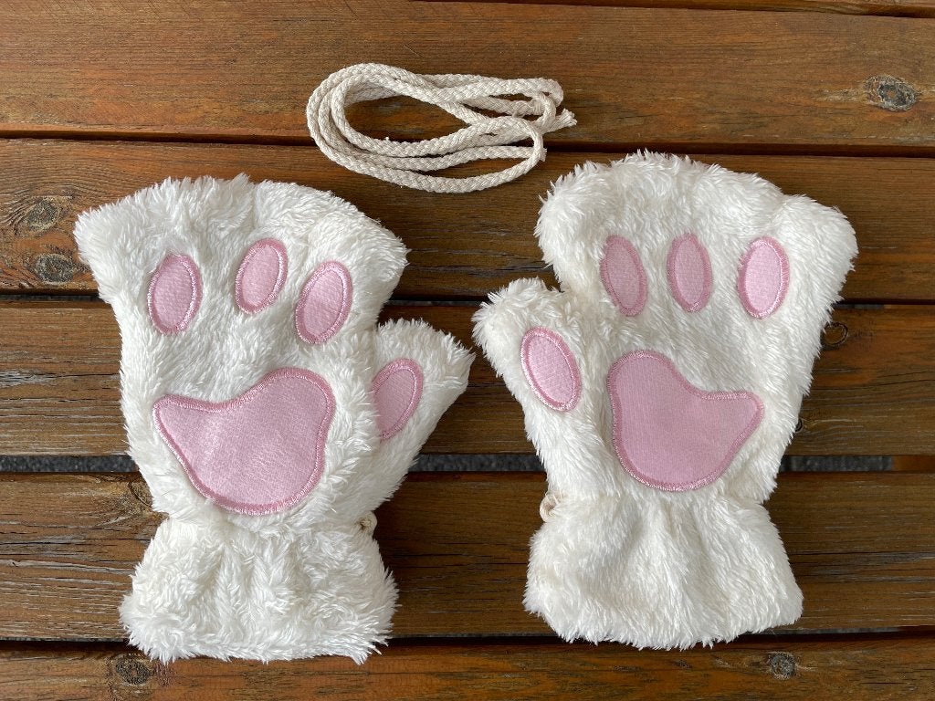 Cosplay vingerloze handschoenen hond / kat wit | verkleden, Ophalen of Verzenden, Nieuw, Handschoenen