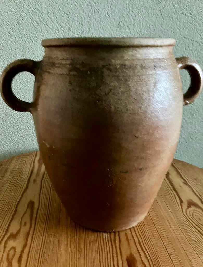 Charmante oude aardewerk pot van gres uit Frankrijk, Antiek en Kunst, Curiosa en Brocante, Ophalen of Verzenden