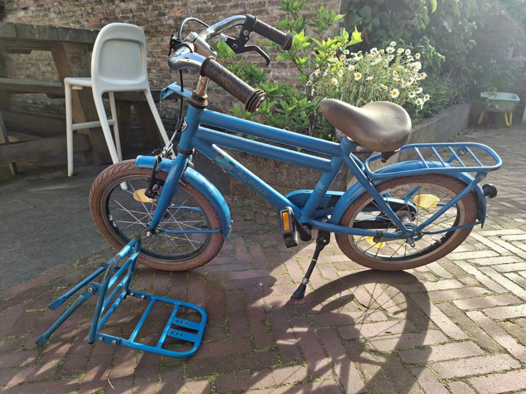 Alpina kinderfiets - Blauw, met bagagedrager, Ophalen, Velgrem, Alpina, 16 tot 20 inch