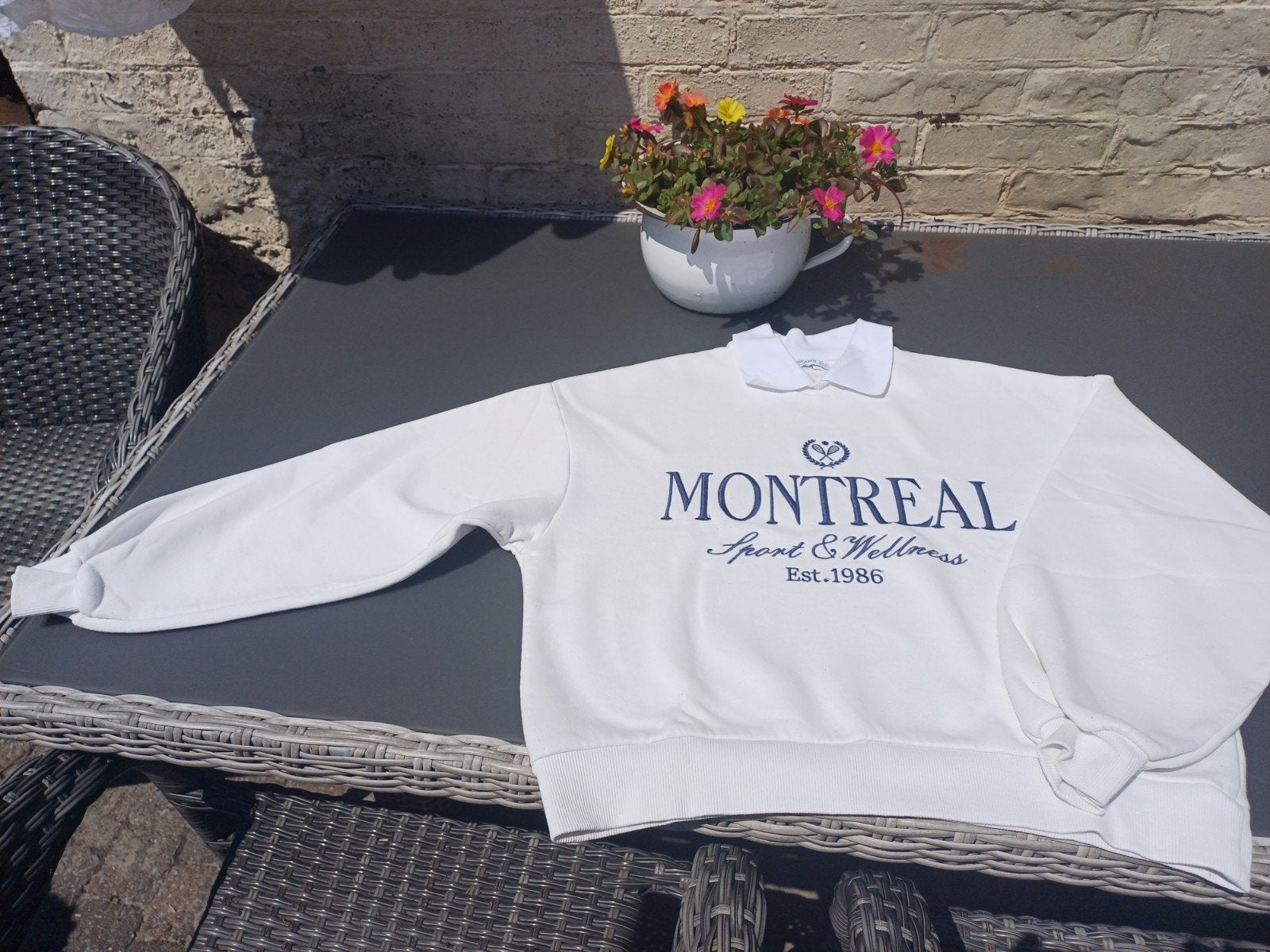Stradivarius Witte Trui met Blauwe Letters - Maat XS, Wit, Ophalen of Verzenden, Maat 34 (XS) of kleiner, Stradivarius