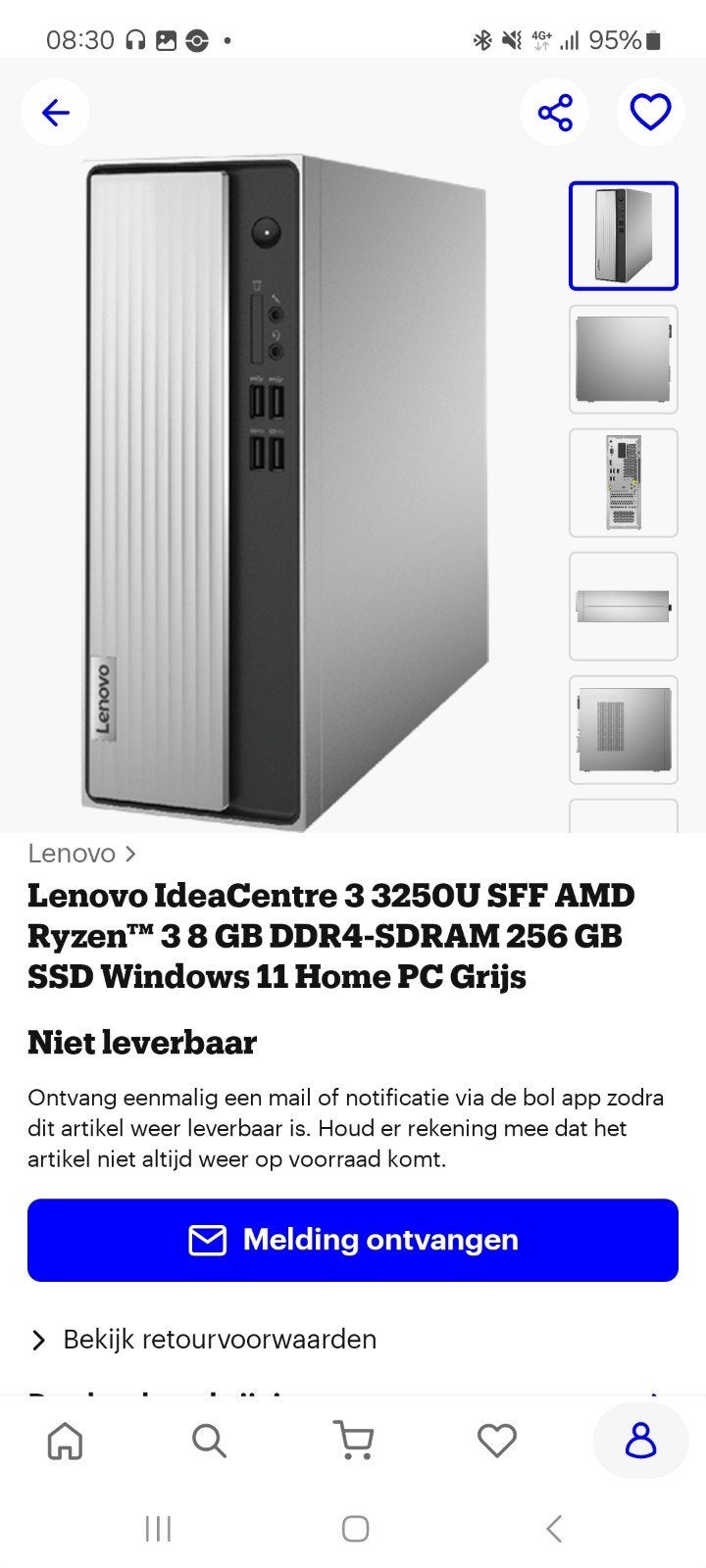 Lenovo IdeaCentre 3 3250U Ryzen 3, Ophalen, 8 GB, SSD, 256 GB SSD