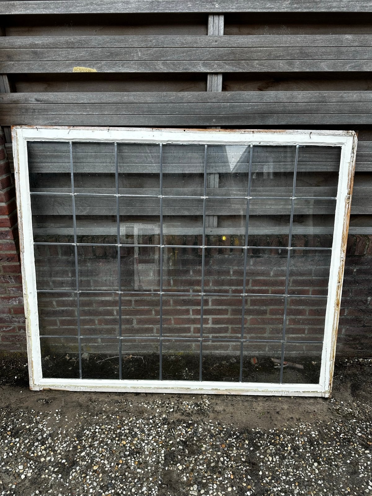 Originele glas in lood ruit - 159x136 cm, Ophalen, Gevelraam of Ruit, Gebruikt, Glas in lood
