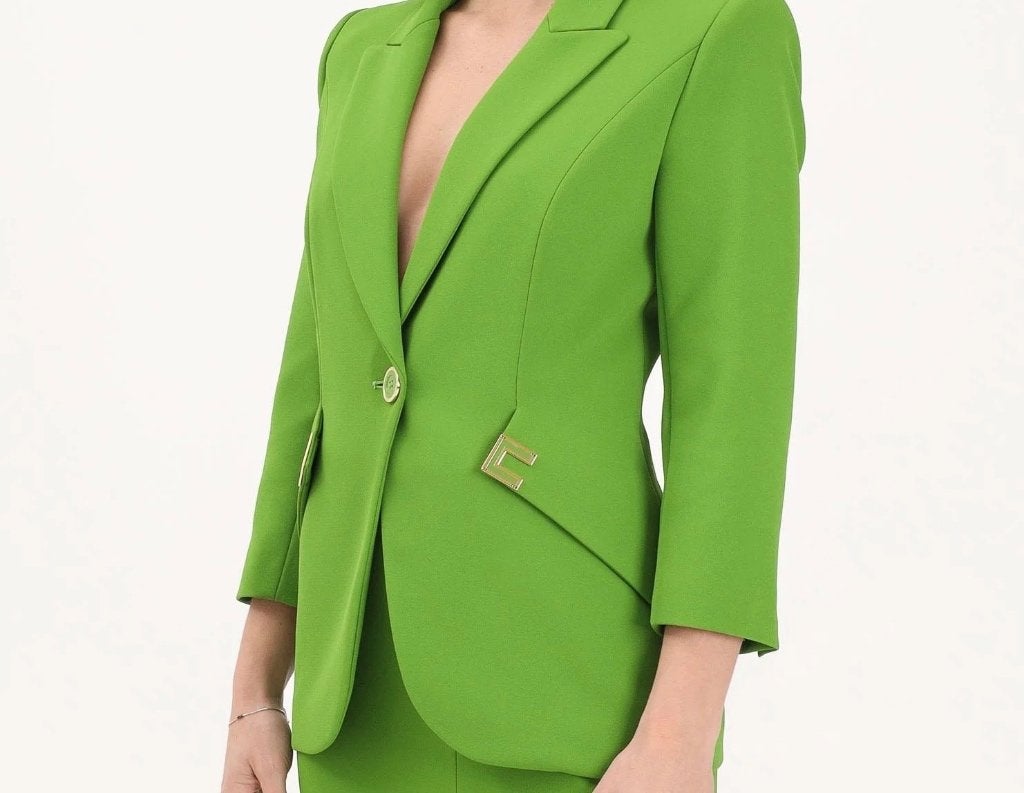 Elisabetta franchi Blazer dubbele stretchcrêpe logodetails, Kleding | Dames, Maat 38/40 (M), Zo goed als nieuw, Jasje, Groen
