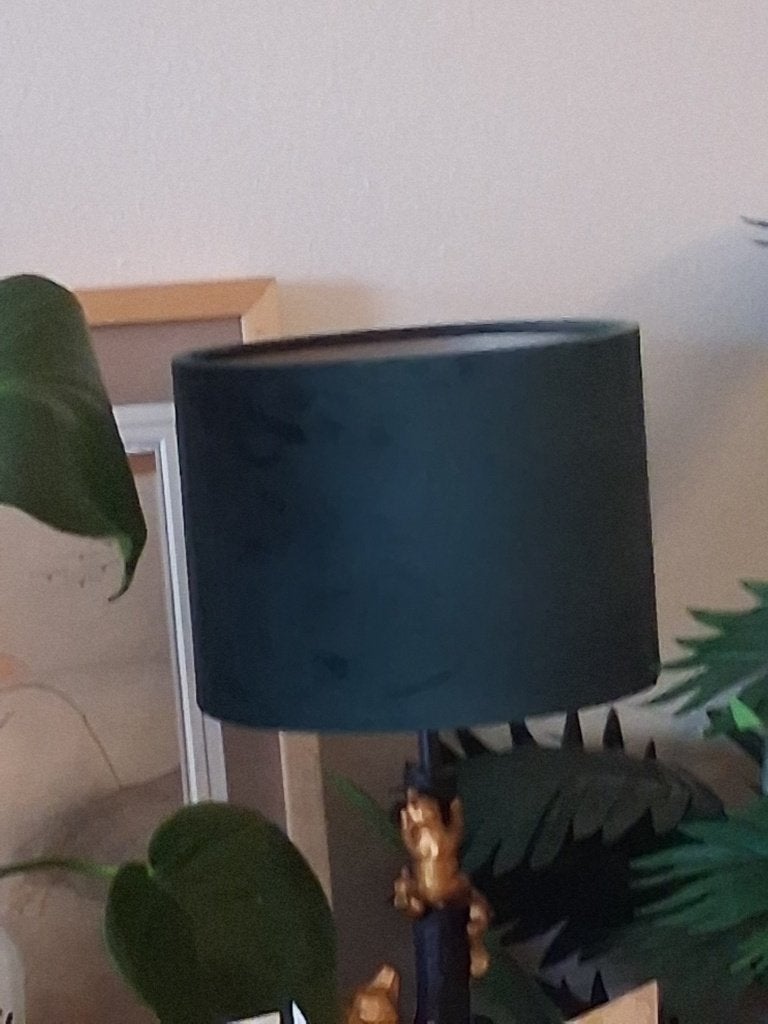 Tafellamp met donkergroene lampenkap en gouden beertjes, Huis en Inrichting, Lampen | Tafellampen, Groen, 48 cm, Met schakelaar
