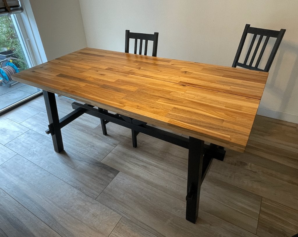 IKEA SKOGSTA Table 160x81x74 cm + PINNTORP chairs, Huis en Inrichting, Tafels | Eettafels, Ophalen, Gebruikt, 50 tot 100 cm, 150 tot 200 cm
