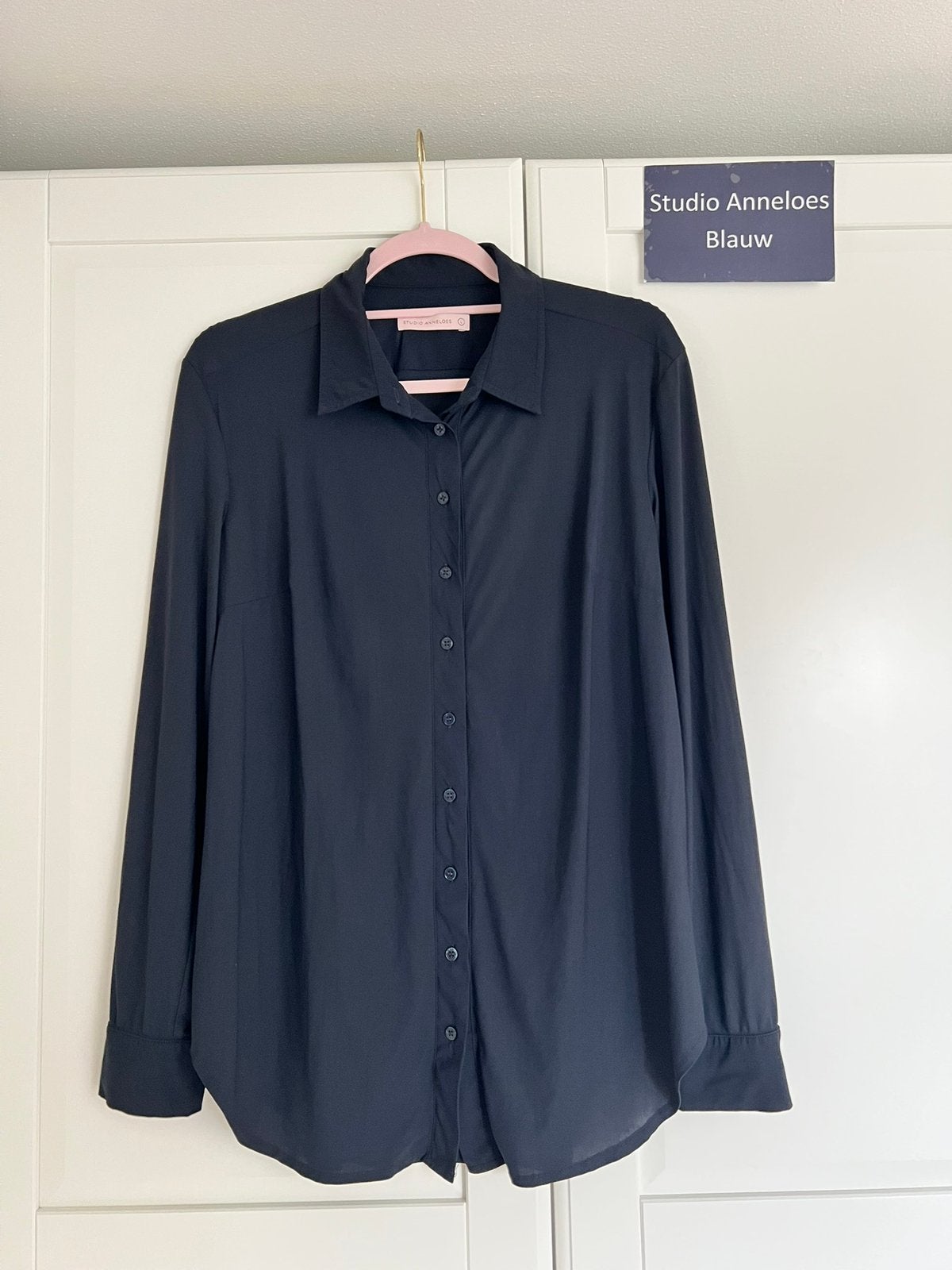 Studio anneloes poppy blouse L donkerblauw travelstof, Blauw, Maat 42/44 (L), Ophalen of Verzenden, Zo goed als nieuw