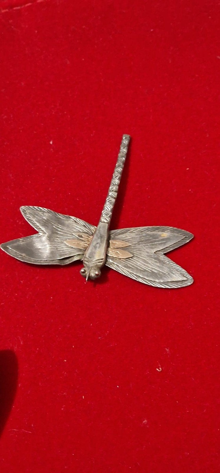 Vintage Libelle Broche - Zilver met Koperaccenten, 4 tot 7 cm, Gebruikt, Verzenden, Zilver
