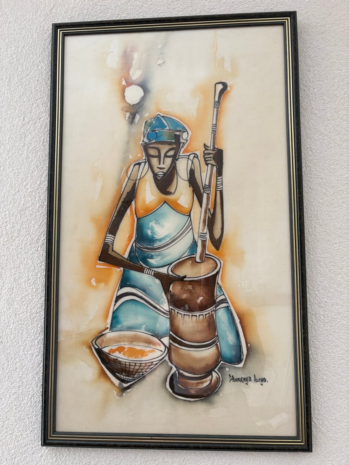 Originele Afrikaanse batik uit Zimbabwe, gesigneerd – 1997, Antiek en Kunst, Kunst | Niet-Westerse kunst, Afrika, 70 cm, Ophalen of Verzenden