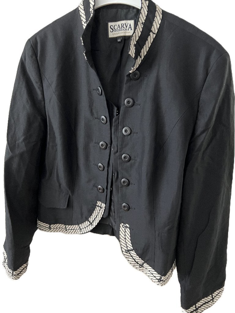 Prachtig zwart SCARVA jasje - zwart met camel - 44 - was 230, Kleding | Dames, Verzenden, Scarva, Zwart, Maat 42/44 (L)
